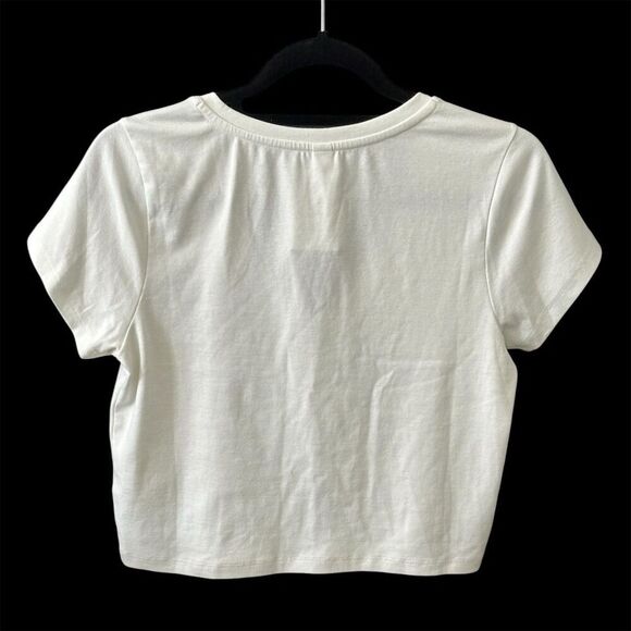 BP Women's XL White V-Neck Short Sleeve Crop Top Casual - Picture 2 of 4